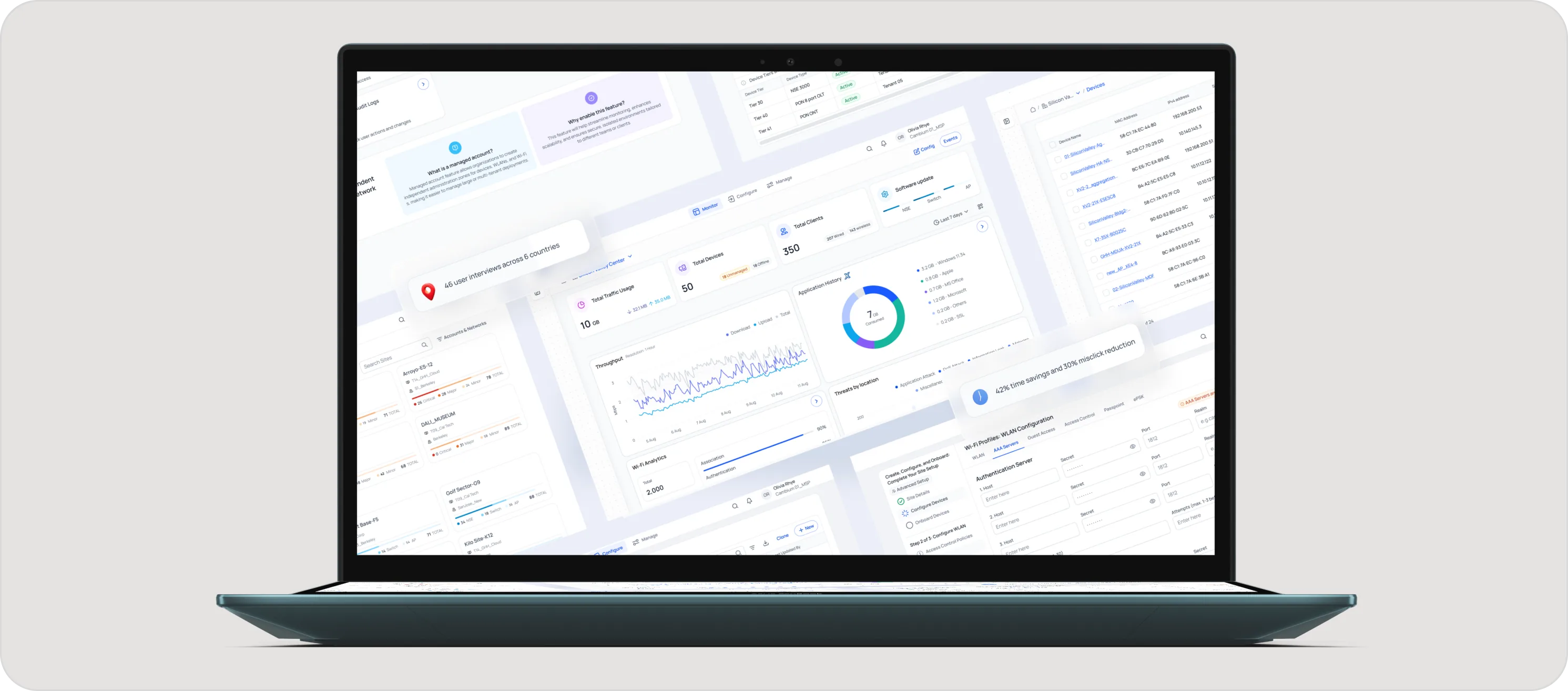 The reimagined Cambium Networks management dashboard shown on a laptop.